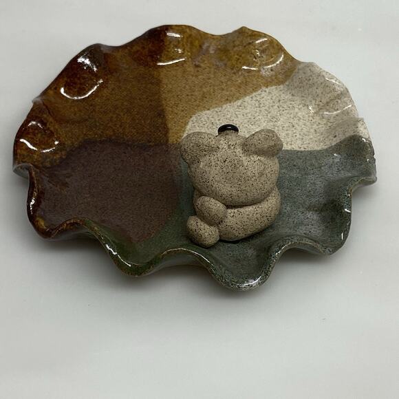 Handmade Ring Trinket Dish w/ Koala Bear Browns Tans Ruffled Edge - Picture 4 of 7